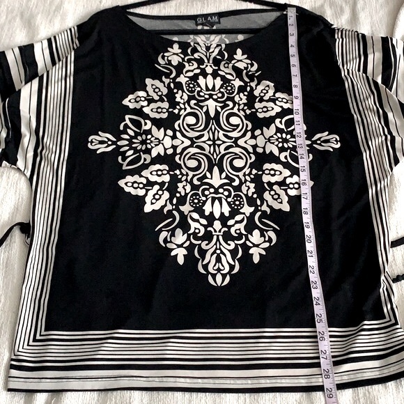 ModCloth black & white gothic print top with belt. - Picture 11 of 11